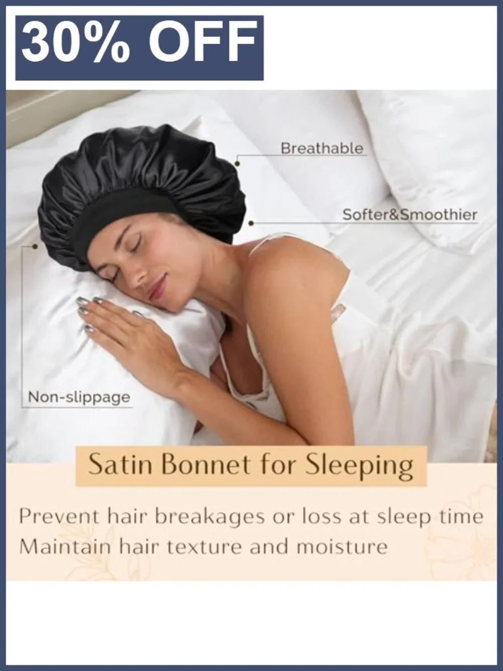 Soft Satin Bonnet, Non-Slip Sleep Cap, Double Layer Reversible Hair Wrap
